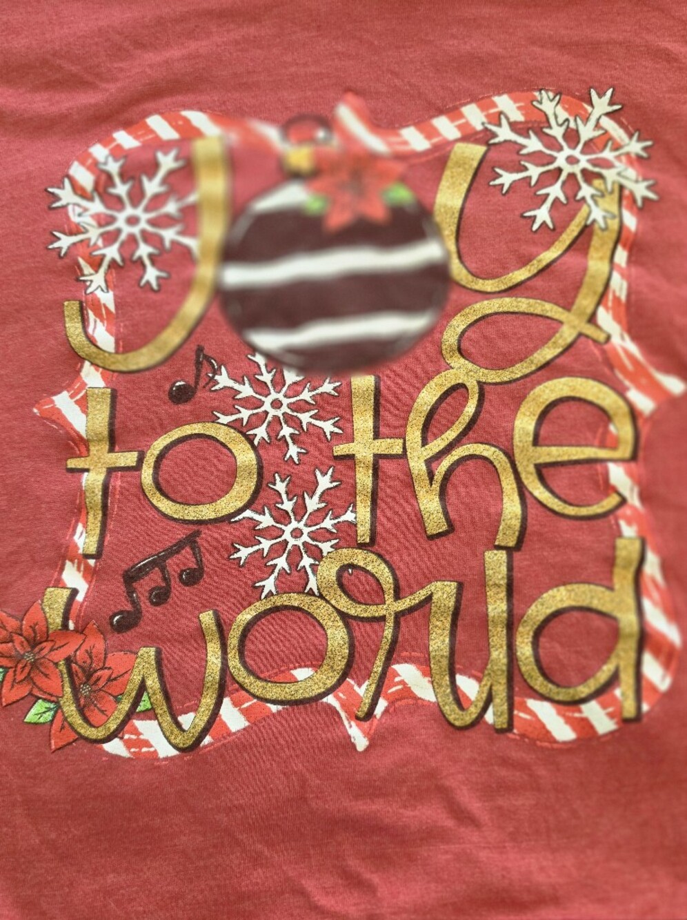 Women’s Red Long Sleeve Holiday Graphic Tee with Gold Accent